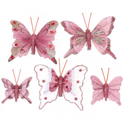 Floristik24 Deco butterflies with clip, feather butterflies pink 4.5–8cm 10pcs
