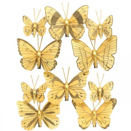 Floristik24 Spring butterfly with clip golden spring decoration 6cm 10pcs in a set