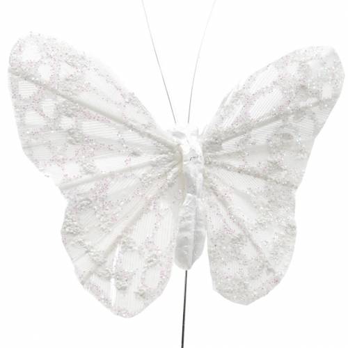 Product Feather butterfly with wire white, glitter 5cm 24pcs