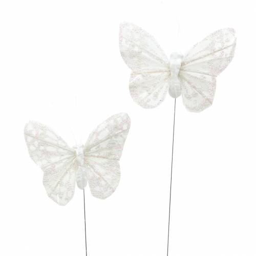 Floristik24 Feather butterfly with wire white, glitter 5cm 24 pcs