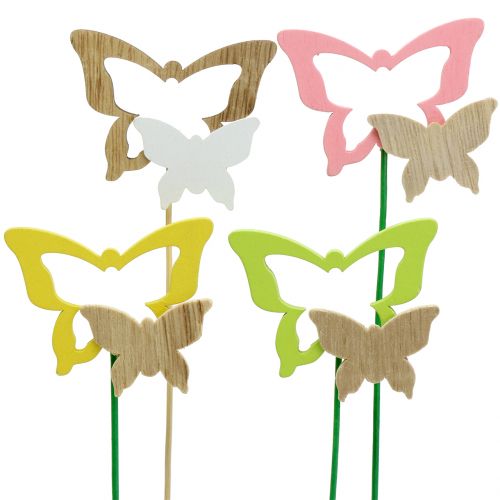 Floristik24 Decorative plug butterfly assorted colours H24cm 24 pcs