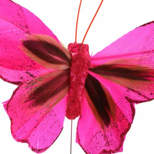 Floristik24 Feather butterfly with wire 7cm pink purple 24 pcs