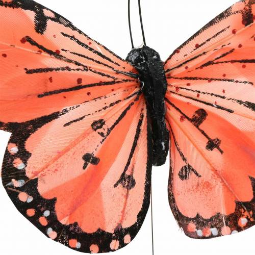 Floristik24 Feather butterfly with wire color salmon and purple 10cm 12 p