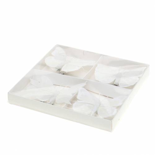 Floristik24 Feather butterfly on clip white 7-8cm 8 pcs