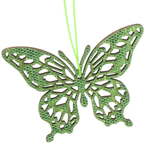 Product Decoration to hang Butterfly Green Glitter8cm 12pcs