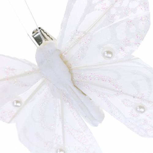 Product Feather butterfly on clip white 10 cm 12 pcs
