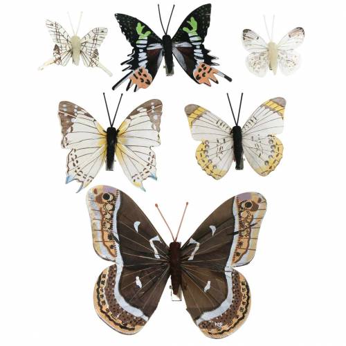 Floristik24 Deco butterfly with metal clip natural silver assorted H4.9cm/5.8cm/7.4cm 6 pieces in a set