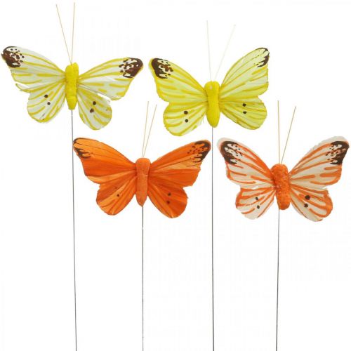 Floristik24 Decorative butterflies, flower plugs, spring butterflies on wire yellow, orange 4×6.5cm 12pcs