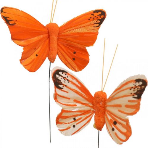 Floristik24 Decorative butterflies, flower plugs, spring butterflies on wire yellow, orange 4×6.5cm 12pcs