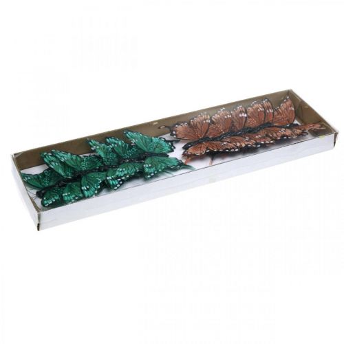 Floristik24 Decorative butterflies, spring decoration, feather butterflies, plant plugs green, brown 9.5×12.5cm 12pcs