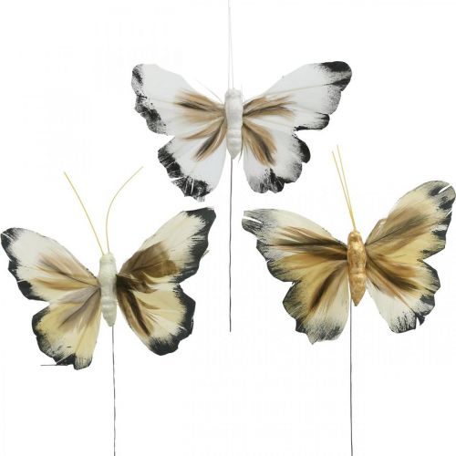 Floristik24 Deco butterfly, spring decoration, moth on wire brown, yellow, white 6×9cm 12pcs