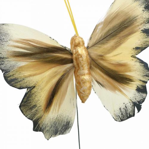 Product Deco butterfly, spring decoration, moth on wire brown, yellow, white 6×9cm 12pcs