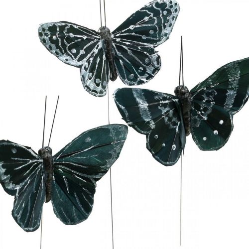 Floristik24 Feather butterflies black and white, butterflies on wire, artificial moths 5.5×9cm 12pcs