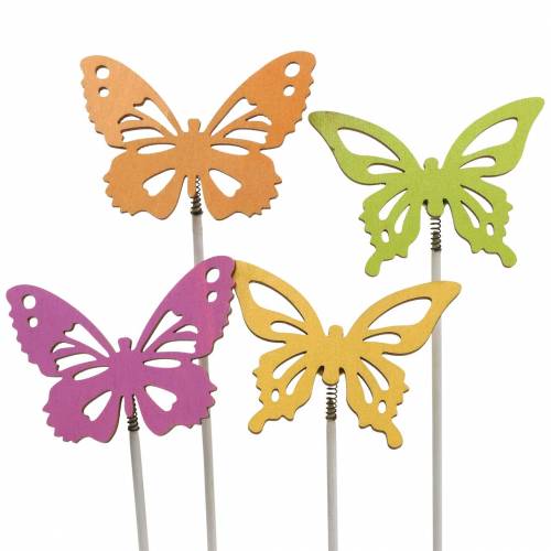 Product Flower studs butterfly wood 7x5.5cm 12pcs assorted
