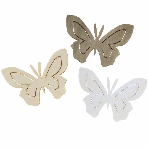 Floristik24 Butterfly Wood White, Cream, Brown Assorted 4cm 72 pcs Table Decoration Spring
