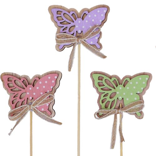 Product Spring decoration flower plugs wooden butterflies 6cm 10pcs