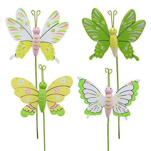 Floristik24 Butterfly on the stick wood multicolored 7,5cm L25cm 12pcs
