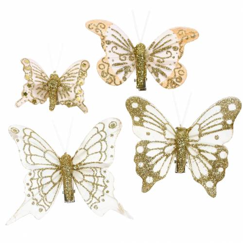 Floristik24 Feather butterfly on clip gold glitter 10pcs
