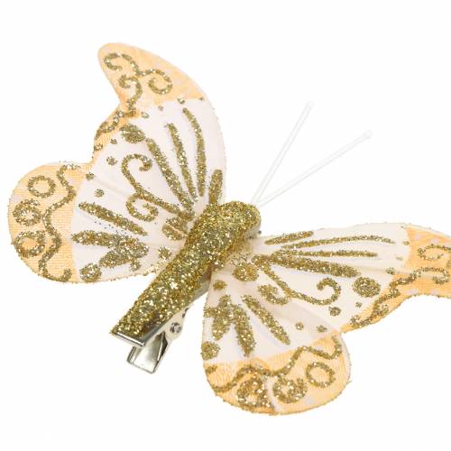Floristik24 Feather butterfly on clip gold glitter 10pcs