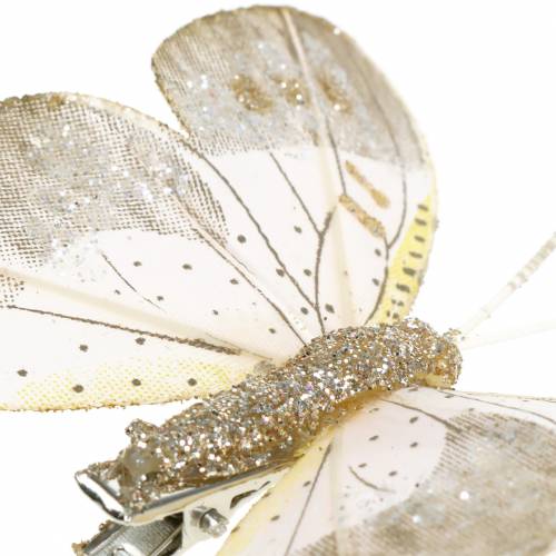 Product Feather butterfly on clip champagne glitter 10pcs