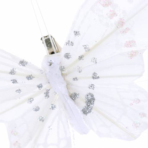 Product Feather butterfly on clip white 10cm 12 p