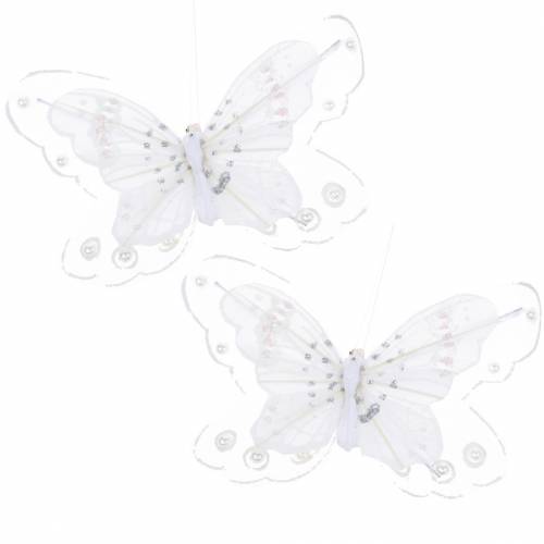 Product Feather butterfly on clip white 10cm 12 p