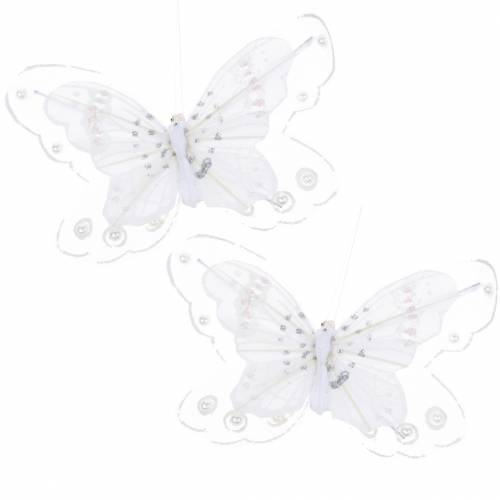 Floristik24 Feather butterfly on clip white 10cm 12 p