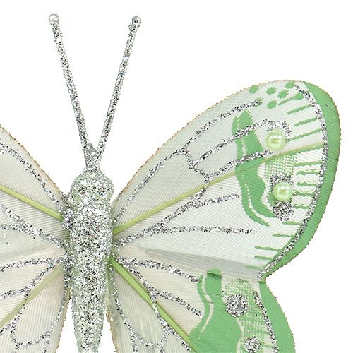 Floristik24 Butterflies 7,5cm green, gray with mica 4pcs