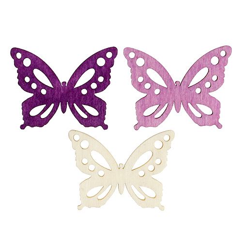 Wooden butterflies 4cm purple, white 72 pcs