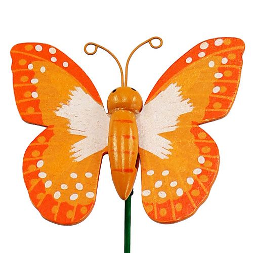 Floristik24 Decoration plug Butterfly Orange 6,5cm 24pcs
