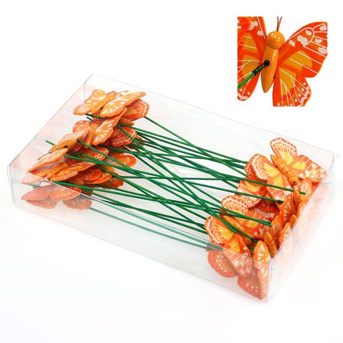 Floristik24 Decoration plug Butterfly Orange 6,5cm 24pcs