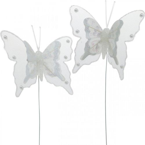 Floristik24 Butterflies with pearls and mica, wedding decorations, feather butterflies on white wire