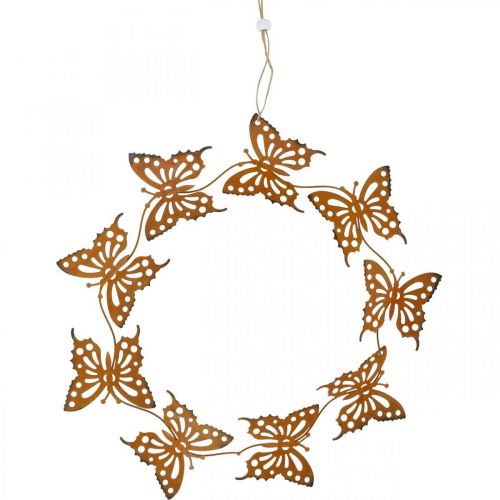 Floristik24 Butterfly decoration, spring decoration to hang, wreath ring, patina Ø30cm 2pcs