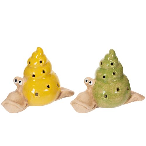 Ceramic snail decorative figure with LED as a fun table decoration for home and office, 12cm, 2 pieces