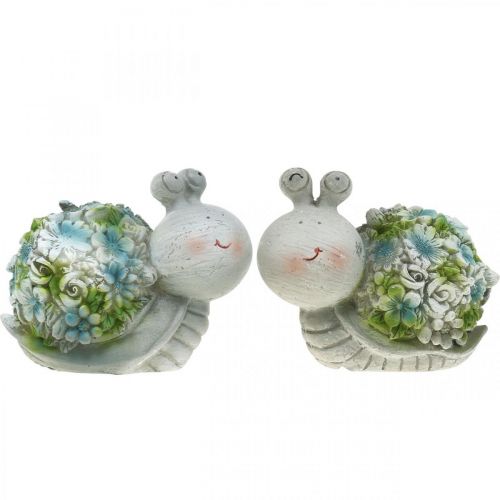 Floristik24 Snails with flowers summer decoration table decoration grey/blue/green 9.5cm set of 2