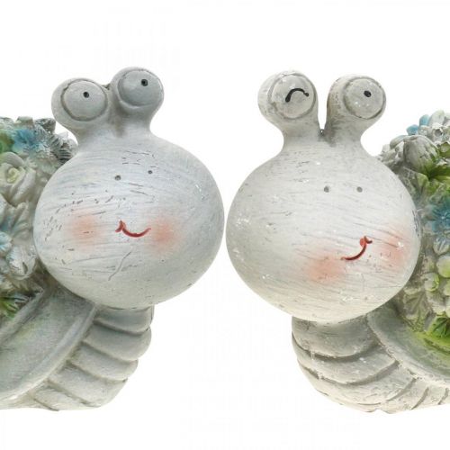 Floristik24 Snails with flowers summer decoration table decoration grey/blue/green 9.5cm set of 2