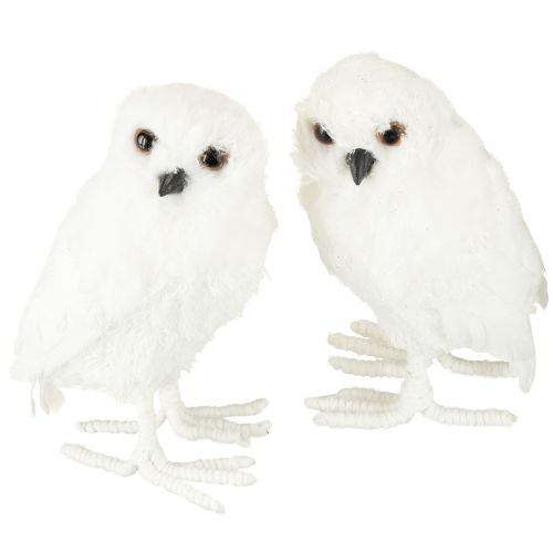 Floristik24 Snowy owl decorative owl white with fur and feathers 15.5cm 2pcs