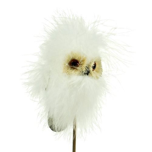 Snowy owl on wooden stick 7cm L28cm 6 pcs