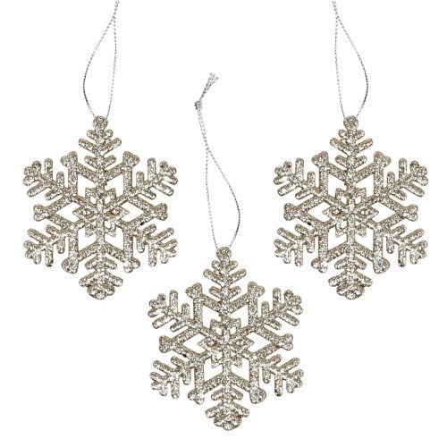 Floristik24 Snowflake to hang, Christmas decoration, decorative ice crystal champagne with glitter 12pcs