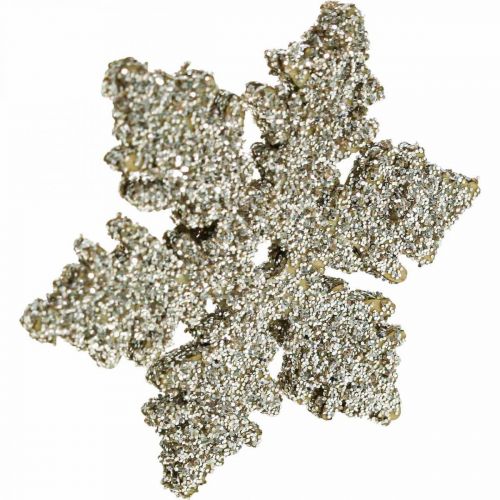 Product Snowflake wood 4cm light gold with glitter 72 pcs