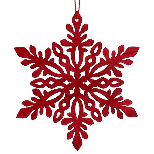 Floristik24 Snowflake wood Ø8cm - Ø12cm nature/red 12p