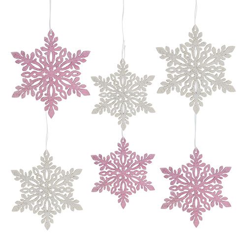 Product Snowflake wood 8-12cm pink/white 12pcs.