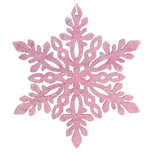 Product Snowflake wood 8-12cm pink/white 12pcs.