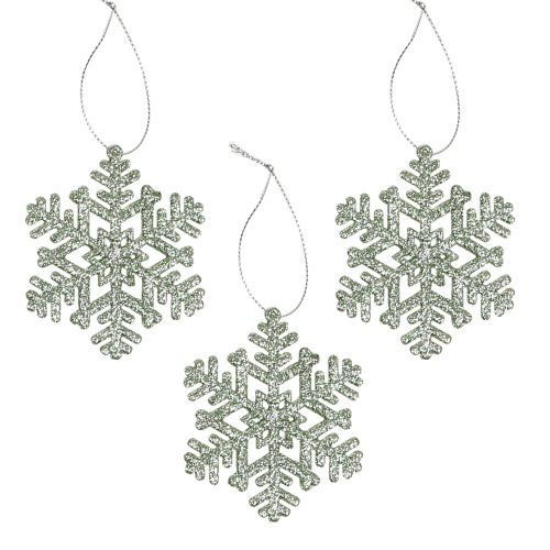 Floristik24 Snowflake Ø8cm Mint green with glitter 12pcs