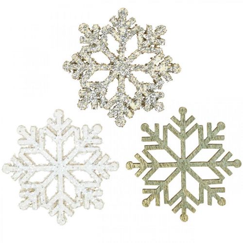 Floristik24 Snowflake nature, white mica mix Ø4cm 72p