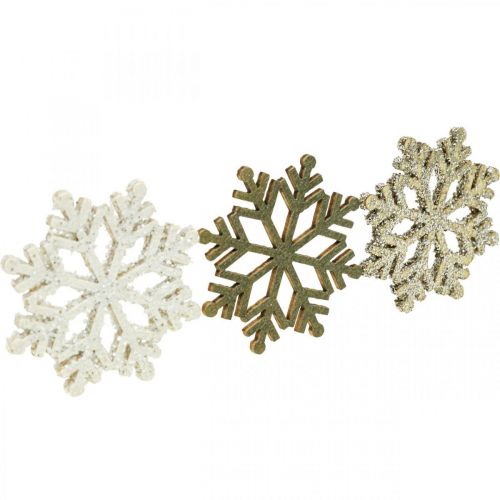 Product Snowflake nature, white mica mix Ø4cm 72p