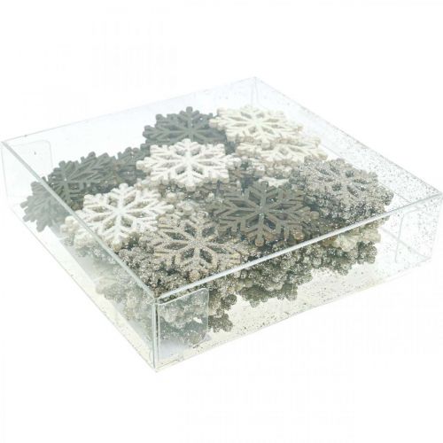 Floristik24 Snowflake Natural, White Glitter Mix Ø4cm 72 pcs