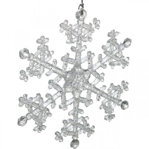 Product Decorative snowflake, winter decoration, ice crystal to hang, Christmas H10cm W9.5cm plastic 12pcs