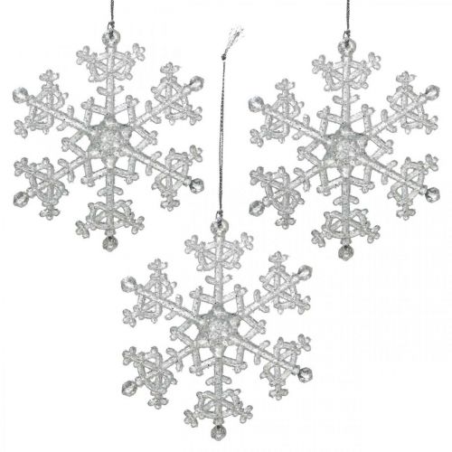 Decorative snowflake, winter decoration, ice crystal to hang, Christmas H10cm W9.5cm plastic 12pcs