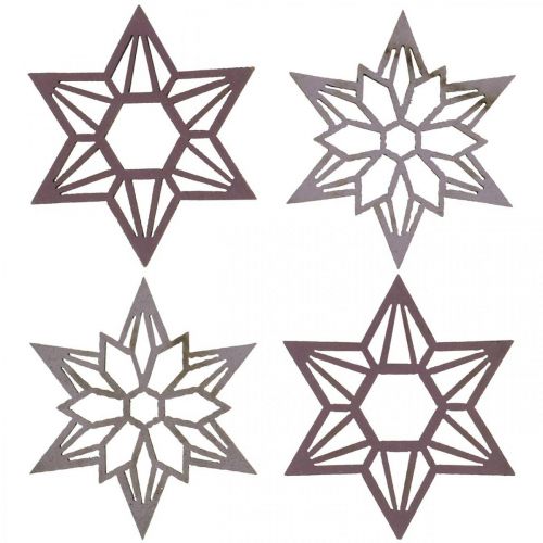 Product Deco stars purple wooden stars snowflakes self-adhesive 4cm mix 36pcs